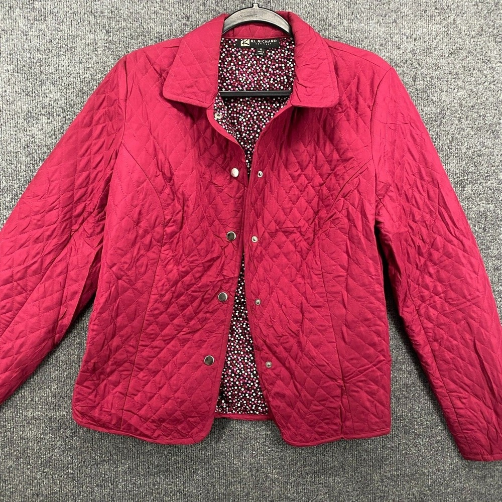 RL Richard Jacket Womens 12 Maroon Quilted Snap On Long Sleeve Farmhouse Cottage